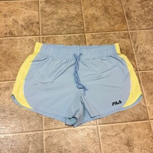 FILA Blue Neon Yellow Athletic Running Shorts Lightweight Drawstring Large